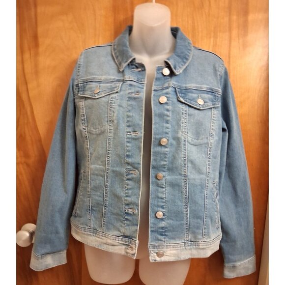 Scoop Denim Jean Trucker Jacket Womens Blue Light wash stretch classic S 4-6 - Picture 1 of 7